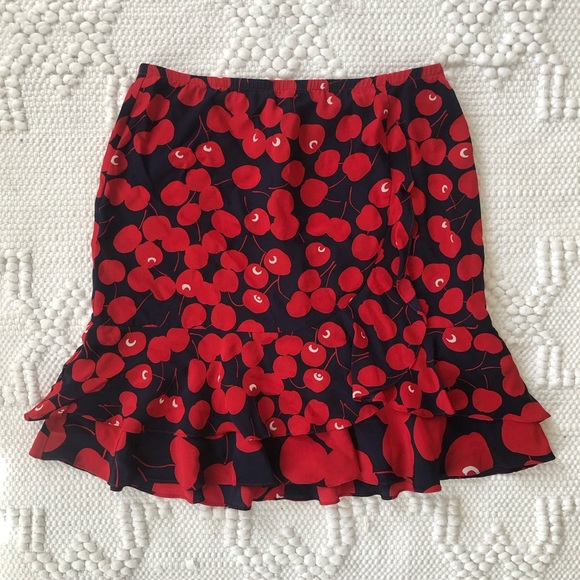 Nanette Lepore Dresses & Skirts - Nanette Lepore Cherry Silk Flounce Skirt